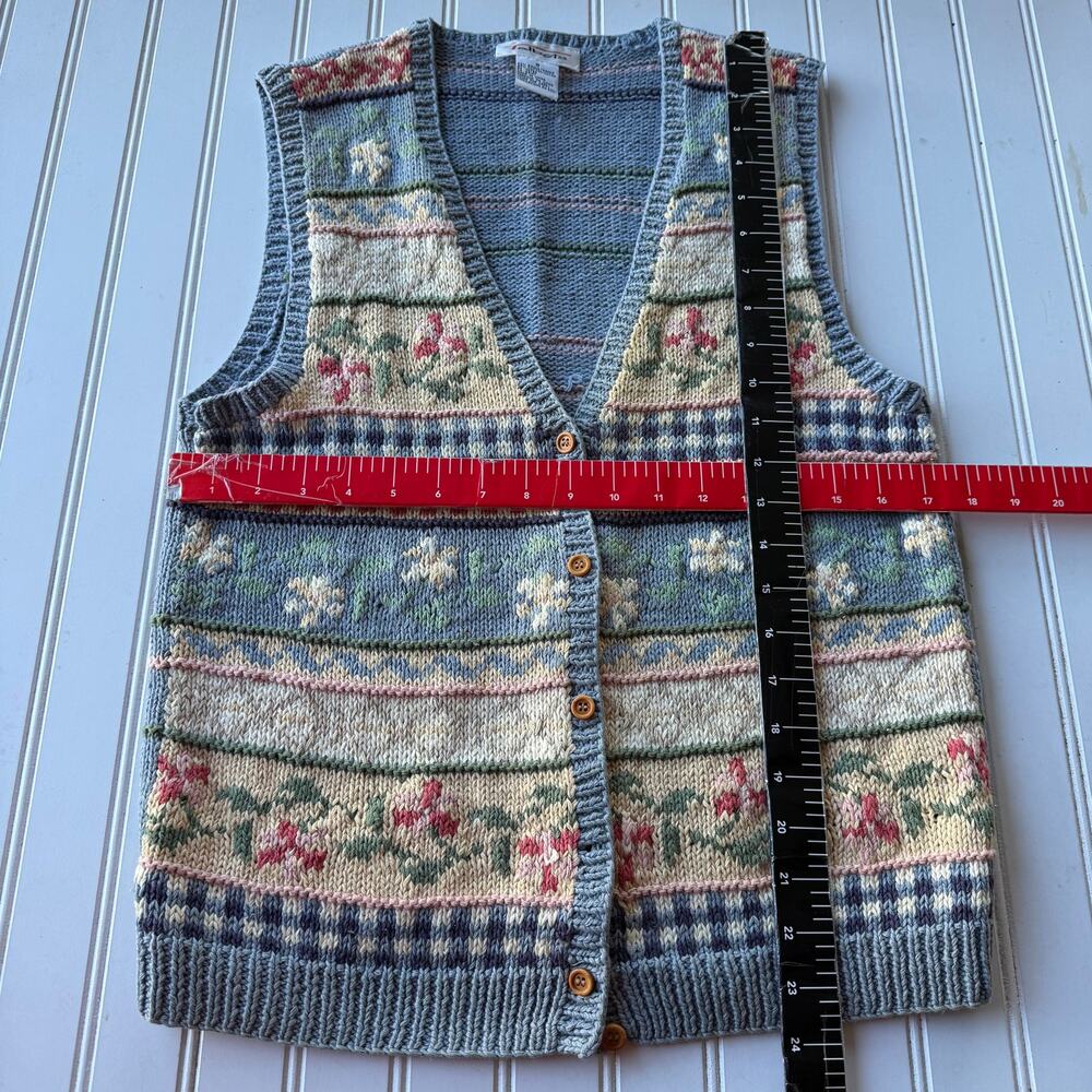Talbots Size S Baby Blue knit Vest multicolor multi floral & geometric pattern - Picture 6 of 7